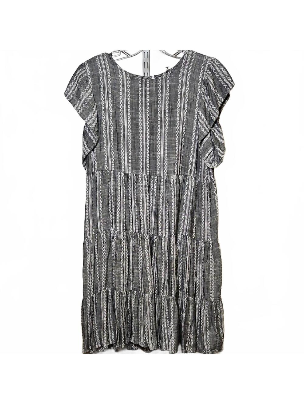 Elan | Grey and White Striped Midi Dress | M